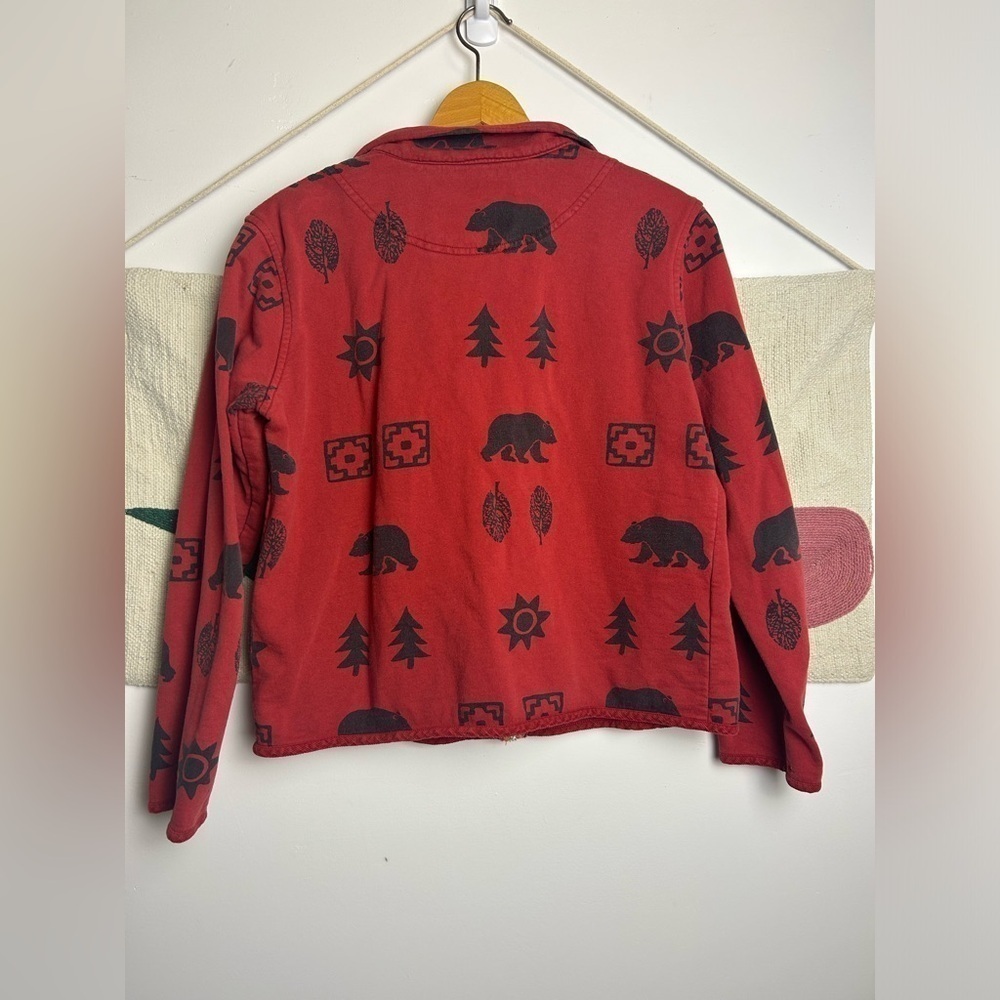 True grit Bear Printed fleece Jacket full zip Long sleeve red-Black minimalist S - Picture 3 of 11